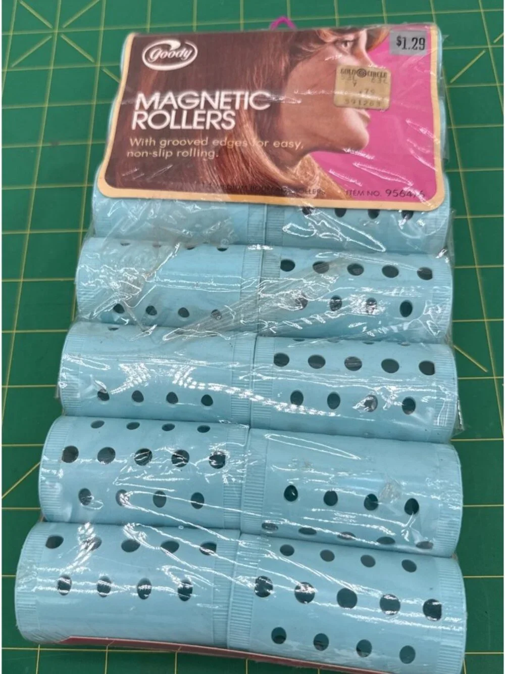 Vintage GOODY Green Magnetic LARGE 7/8” Rollers Curlers w/ Fasteners NIP